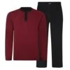 Bigdude Contrast Grandad Long Sleeve Pyjama Set Burgundy/Black