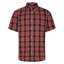 Bigdude Button Down Short Sleeve Check Shirt Light Red Tall