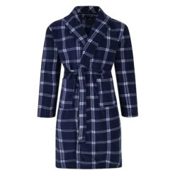 Bigdude Check Fleece Dressing Gown Navy
