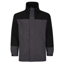 Bigdude Contrast Panel Showerproof Hooded Jacket Black/Charcoal