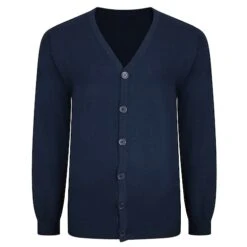 Bigdude Plain V-Neck Knitted Cardigan Navy Tall