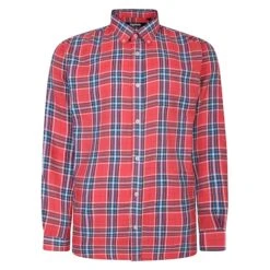 Bigdude Button Down Long Sleeve Check Shirt Light Red