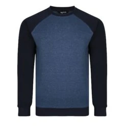 Bigdude Raglan Contrast Crew Neck Sweatshirt Denim Marl/Navy