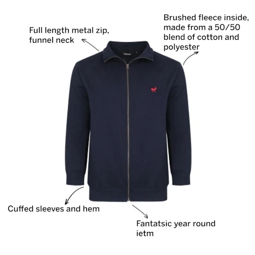 Bigdude Funnel Neck Full Zip Sweatshirt Navy - Image 3