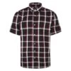 Bigdude Button Down Short Sleeve Check Shirt Burgundy Tall