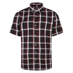 Bigdude Button Down Short Sleeve Check Shirt Burgundy Tall