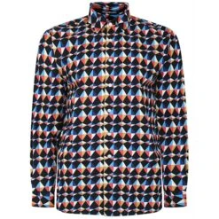 Bigdude Abstract Print Long Sleeve Poplin Shirt Black