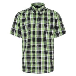 Bigdude Button Down Short Sleeve Check Shirt Green Tall