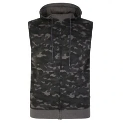 Bigdude Hooded Camo Gilet Charcoal