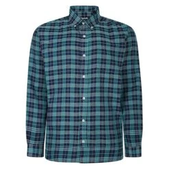 Bigdude Button Down Long Sleeve Check Shirt Turquoise