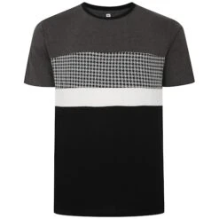 Bigdude Hounds Tooth Cut & Sew T-Shirt Charcoal Tall