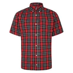 Bigdude Button Down Short Sleeve Check Shirt Red