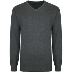Bigdude Plain V Neck Knitted Jumper Charcoal