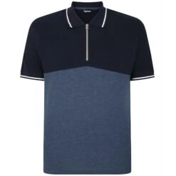 Bigdude Colour Block Zipped Polo Shirt Navy/Denim Tall