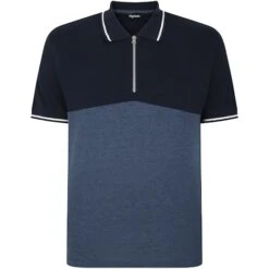 Bigdude Colour Block Zipped Polo Shirt Navy/Denim