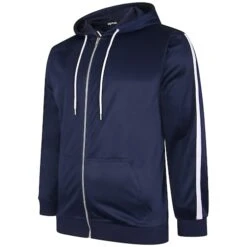 Bigdude Tricot Zip Up Hoody With Stripe Navy