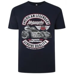 Bigdude Motorcycle Print T-Shirt Navy Tall