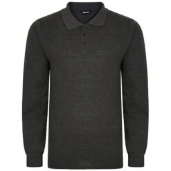 Bigdude Long Sleeve Polo Shirt Charcoal Marl