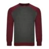Bigdude Raglan Contrast Crew Neck Sweatshirt Charcoal/Burgundy