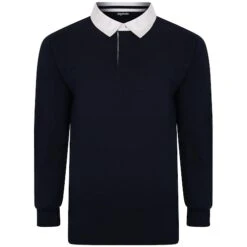 Bigdude Rugby Style Long Sleeve Polo Shirt Navy