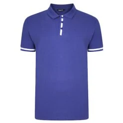 Bigdude Contrast Stripe Placket With Tipped Cuff Polo Shirt Cobalt