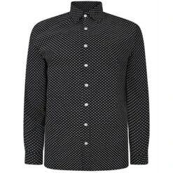 Bigdude Geometric Print Long Sleeve Poplin Shirt Black