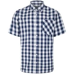 Bigdude Gingham Short Sleeve Shirt Navy Tall