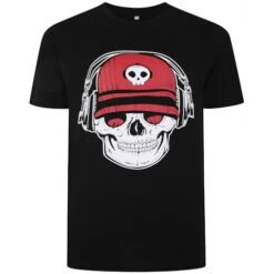 Bigdude Skull Headphones Print T-Shirt Black Tall