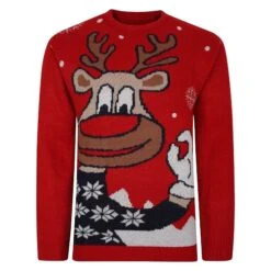 Bigdude Reindeer Christmas Jumper Red