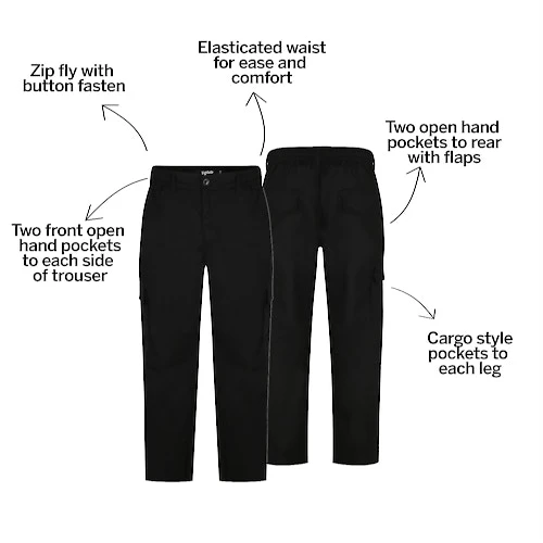 Bigdude Lightweight Elasticated Waist Cargo Trousers Black - Image 3