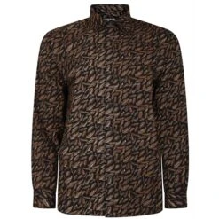 Bigdude Leaf Print Long Sleeve Poplin Shirt Black