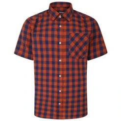 Bigdude Gingham Short Sleeve Shirt Orange