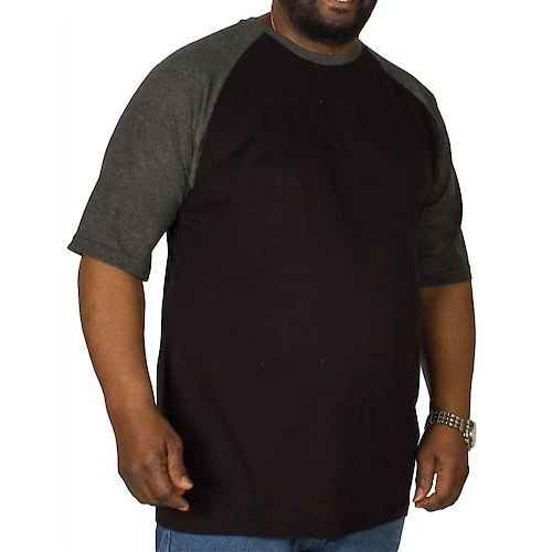 Bigdude Contrast Raglan Sleeve T-Shirt Black/Charcoal
