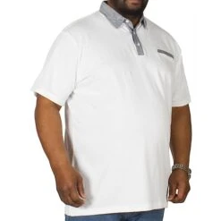 Bigdude Contrast Jersey Polo Shirt White Tall