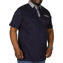 Bigdude Contrast Jersey Polo Shirt Navy Tall