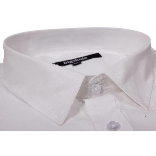 Bigdude Short Sleeve Linen Woven Shirt White - Image 3
