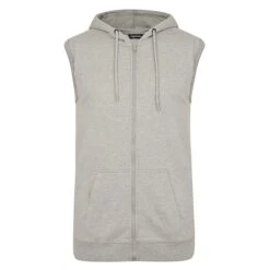 Bigdude Loop Back Sleeveless Hoody Grey Marl Tall
